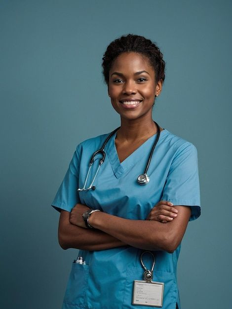 Une-belle-infirmière-afro-américaine-souriante-_-Image-Premium-générée-à-base-d’IA